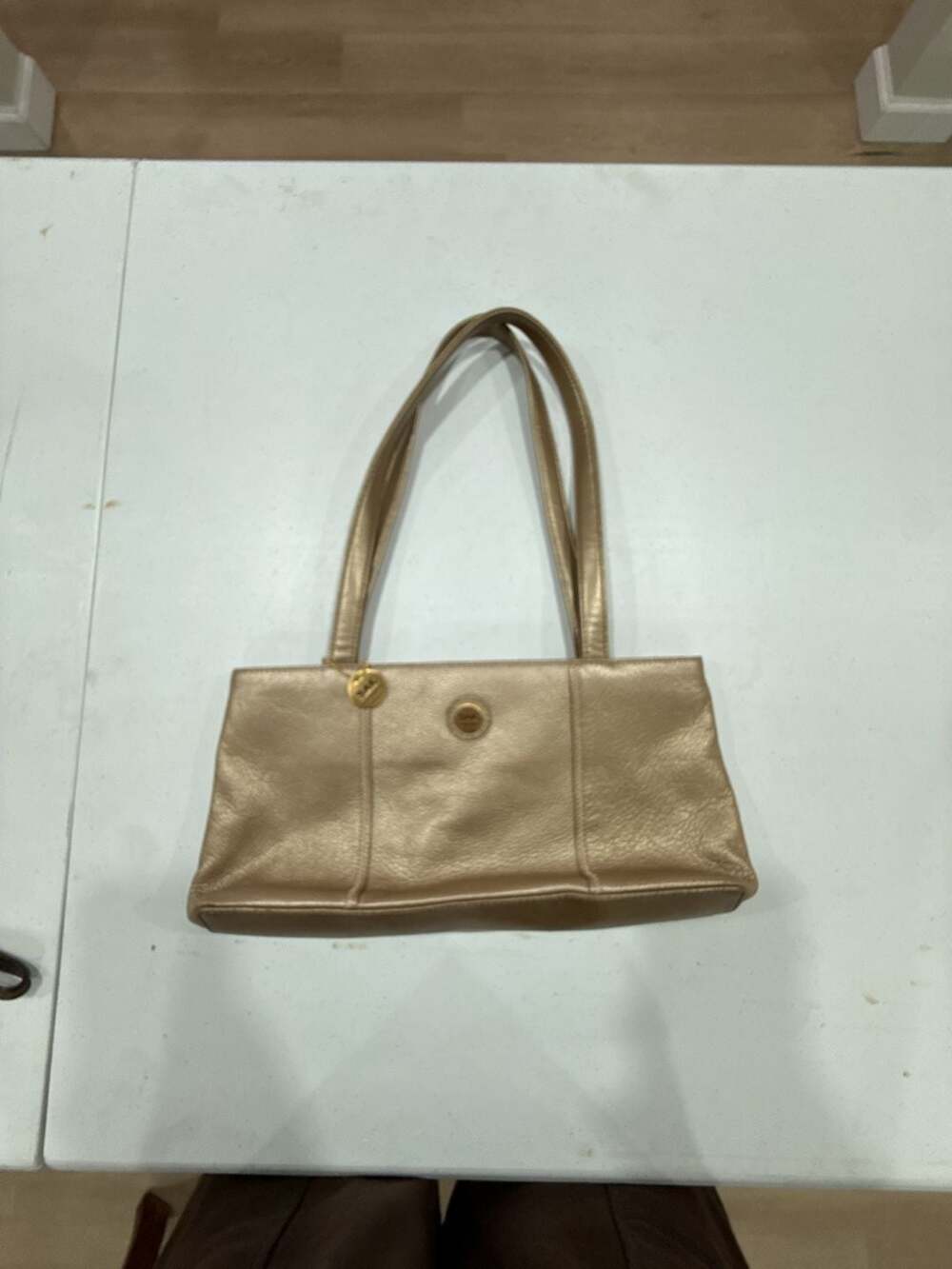 The Sak Original Gold Metallic Pebbled Leather Small Shoulder Tote Bag